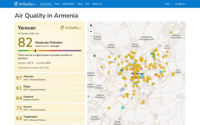 airquality.am - էկրանի պատկեր