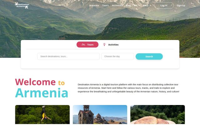 Скриншот сайта destinationarmenia.am