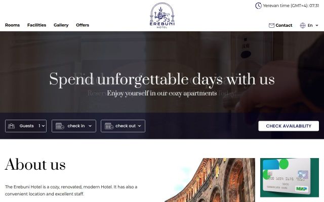 erebunihotel.am - էկրանի պատկեր