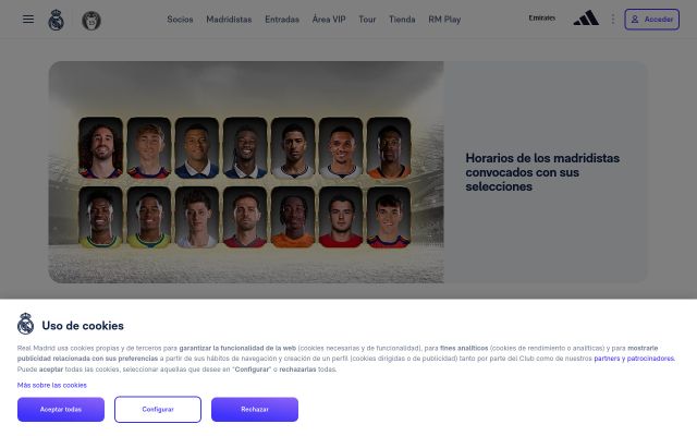 Скриншот сайта realmadrid.com