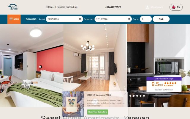 Скриншот сайта sweethomeapartments.am