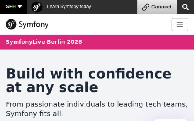 Screenshot of symfony.com