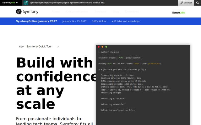 Screenshot of symfony.com