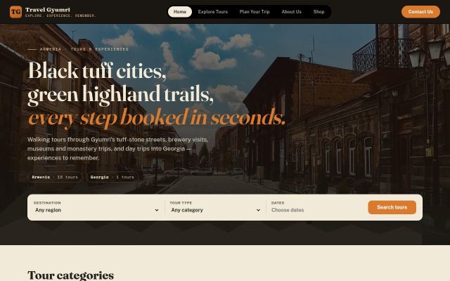 Screenshot of travelgyumri.com