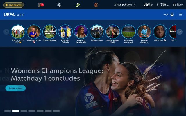 Скриншот сайта uefa.com