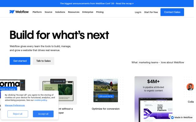 Скриншот сайта webflow.com